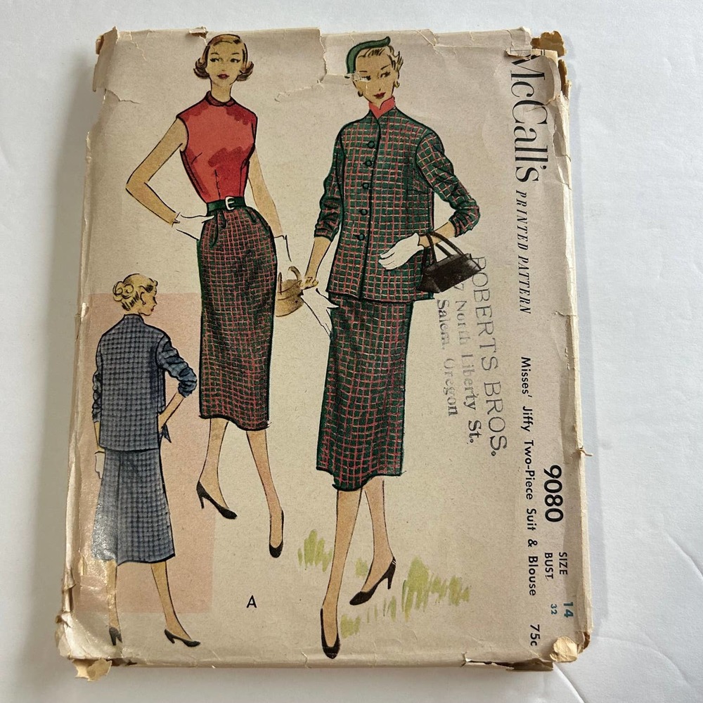 McCalls Vintage 1950's Pattern #9080 Two Piece‎ Suit And Blouse Size 14 HTF RARE